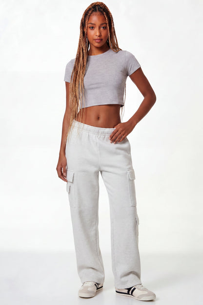 Fleece Low Rise Wide Leg Cargo Sweatpant