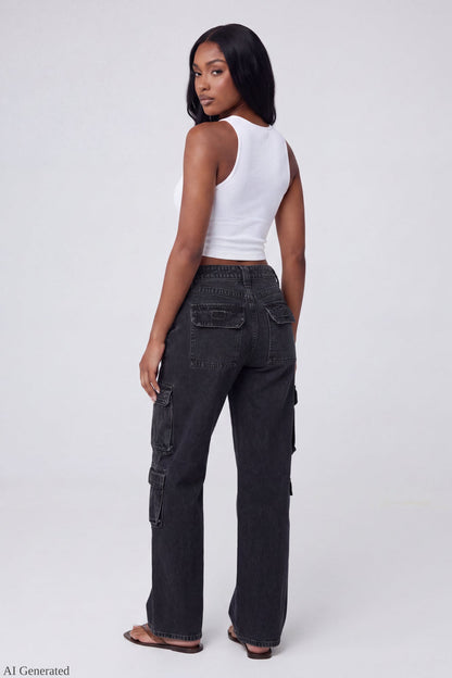 Ripped Low Rise Cargo Jean