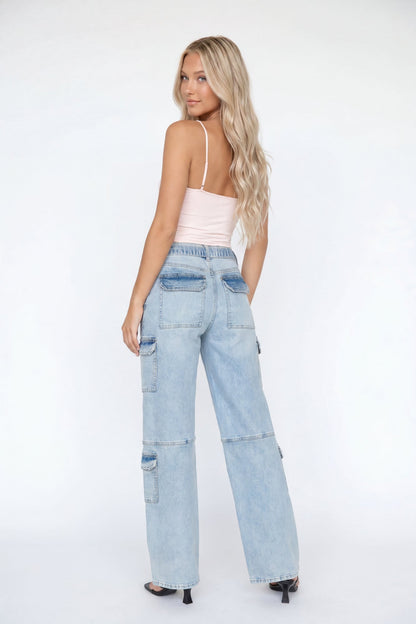 Stretch Low Rise Belted Cargo Jean