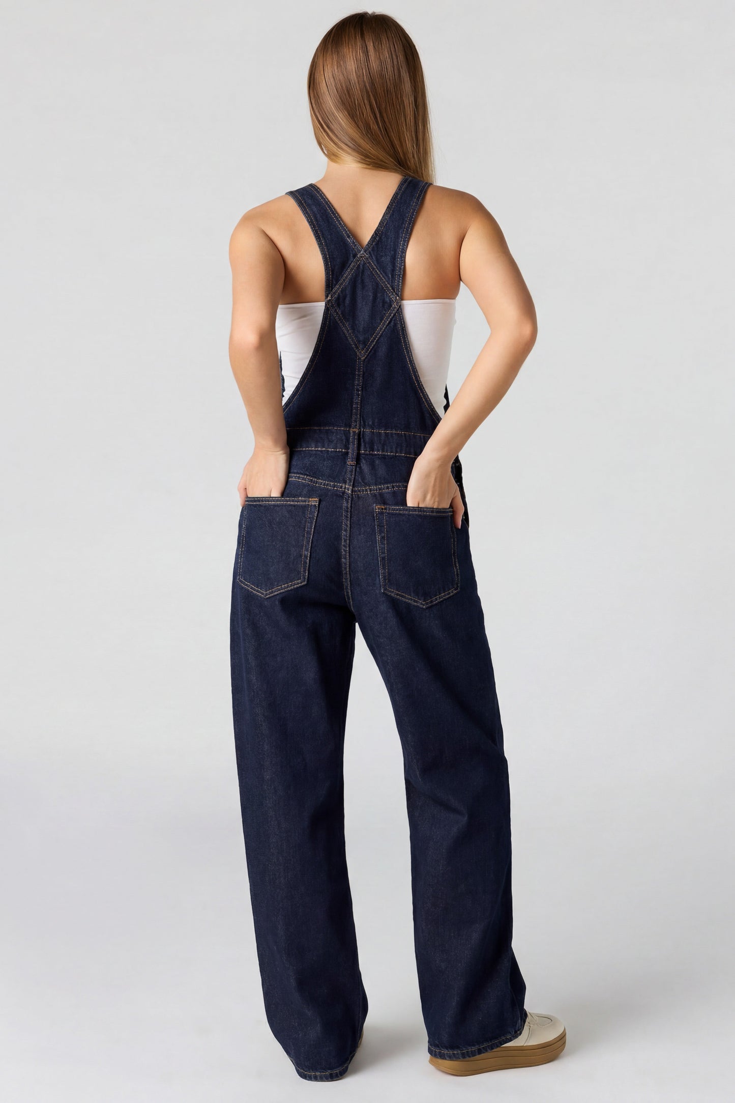 Straight Leg Denim Overalls