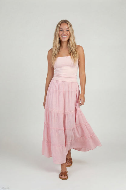 Crochet Trim Maxi Skirt