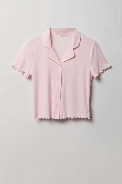 Pointelle Button-Up Top & Short Pajama Set