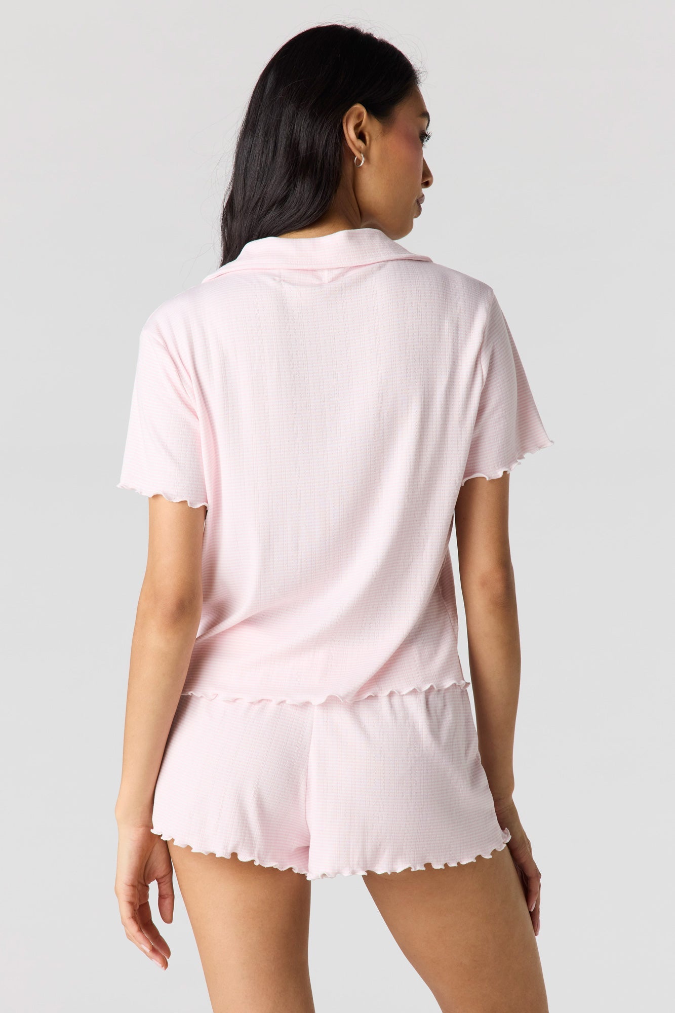 Pointelle Button-Up Top & Short Pajama Set