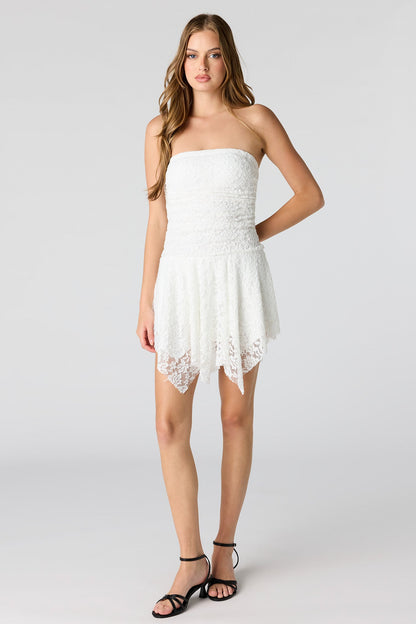 Braless Lace Asymmetrical Mini Dress