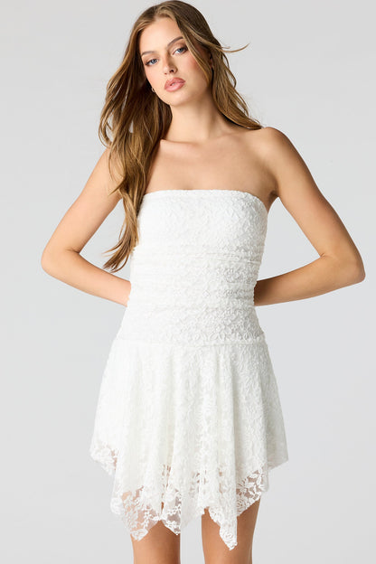 Braless Lace Asymmetrical Mini Dress
