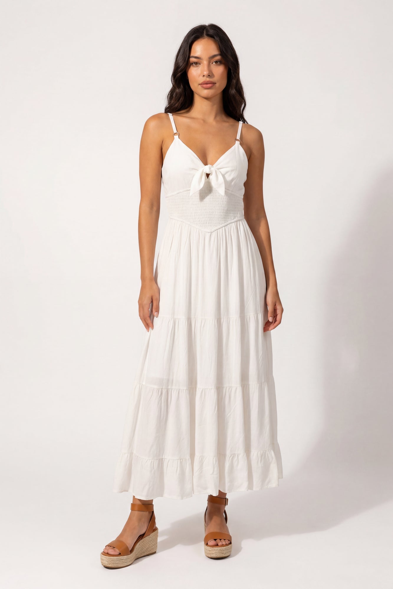 Bow Cinched Waist Tiered Maxi Dress