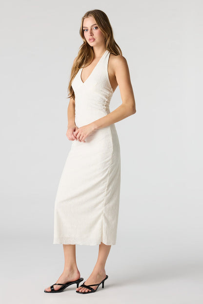 Braless Textured Halter Midi Dress