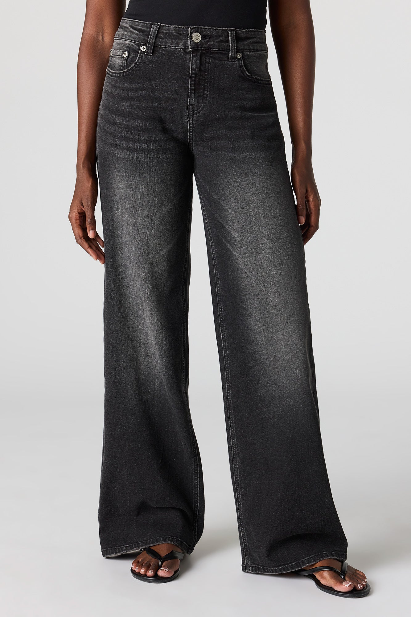 Paris Stretch High Rise Wide Leg Washed Black Jean