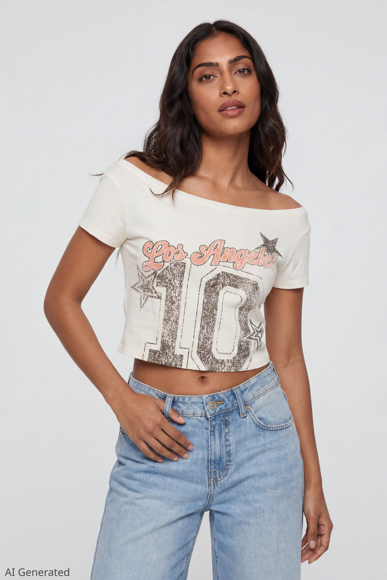 Off Shoulder Graphic T-Shirt