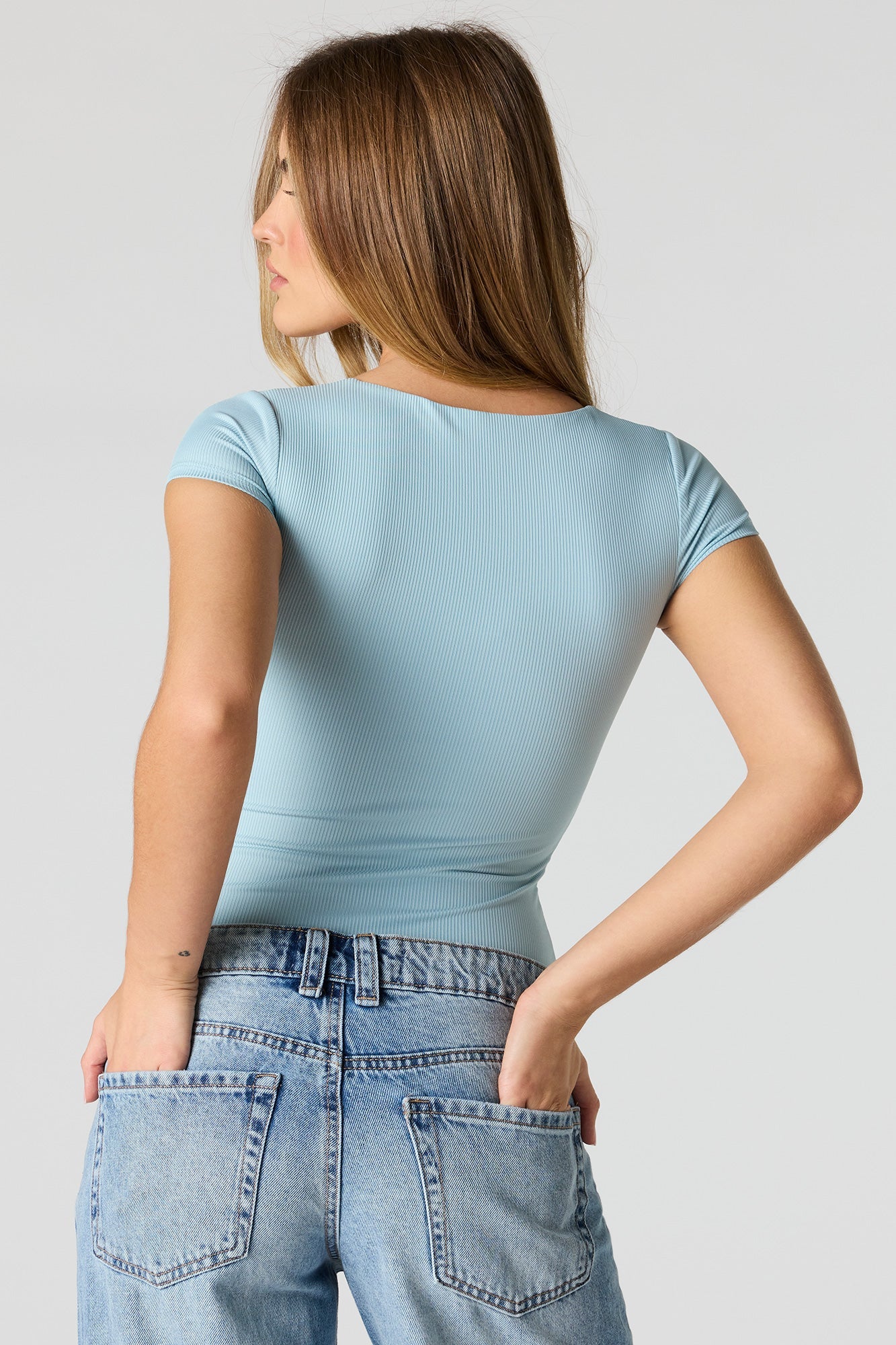 Contour Ribbed Square Neck Short Sleeve Bodysuit
