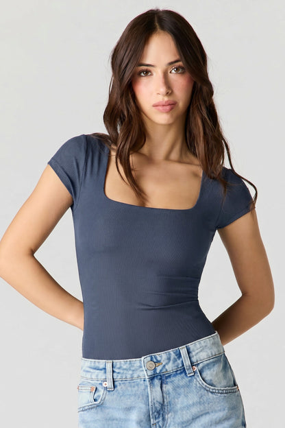 Contour Ribbed Square Neck Short Sleeve Bodysuit