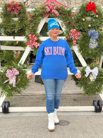 ROYAL BLUE SKI BUM Suede-Like Flocked Logo Heavyweight Sweatshirt