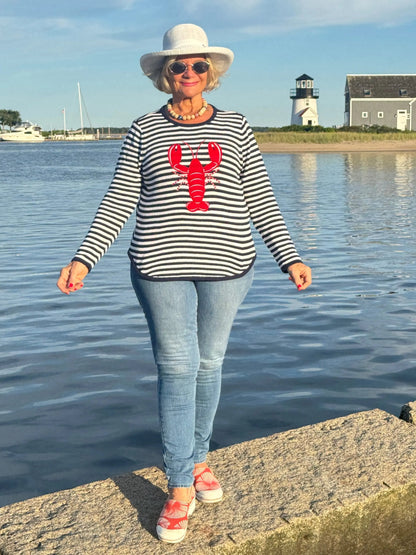 NAVY STRIPE LOBSTER SWEATER