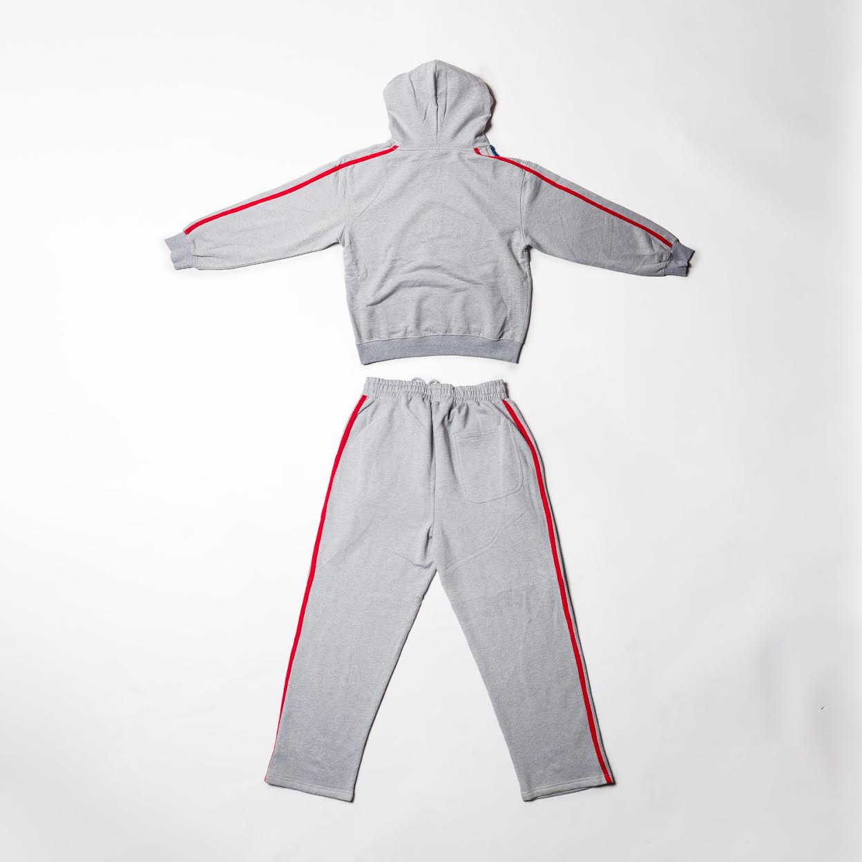 Grey Red with blue stirp Pullover Hoody set size M