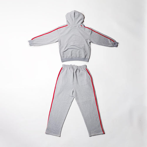 Grey Red with blue stirp Pullover Hoody set size M