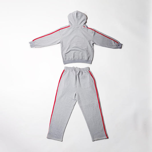 Grey Red with blue stirp Pullover Hoody set size M