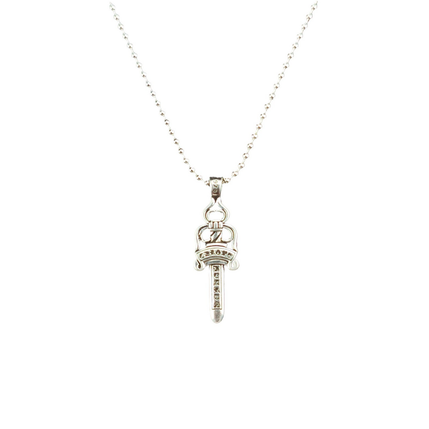 Chrome Hearts Necklace Vintage Single Sided Sword Pendant Pearl Bead Necklace