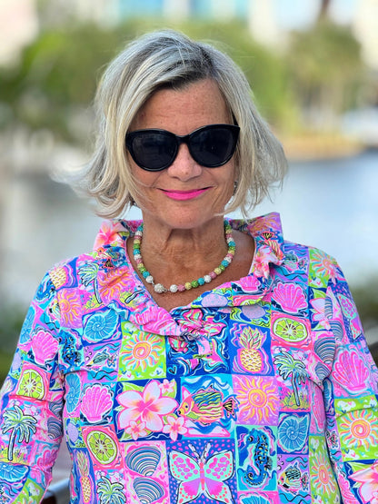 SANDY BEACH COLOR RUFFLE SLEEVE TOP