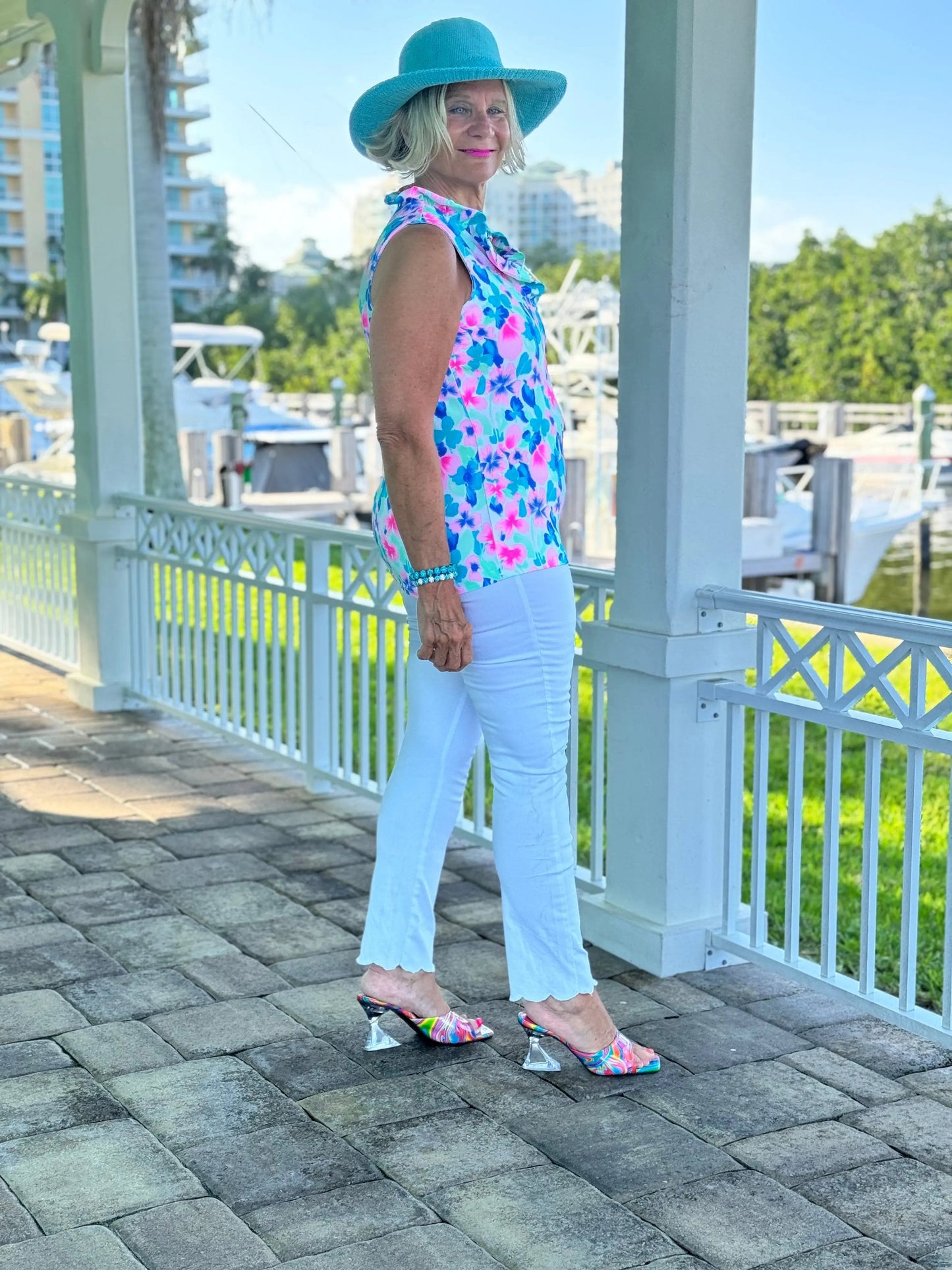 PINK PETALS RUFFLE SLEEVELESS