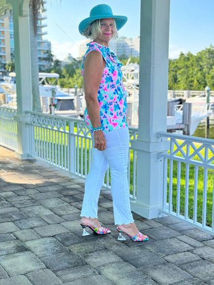 PINK PETALS RUFFLE SLEEVELESS