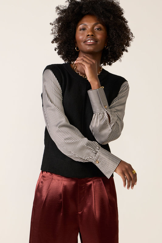 Dana Satin Sleeve Twofer Sweater