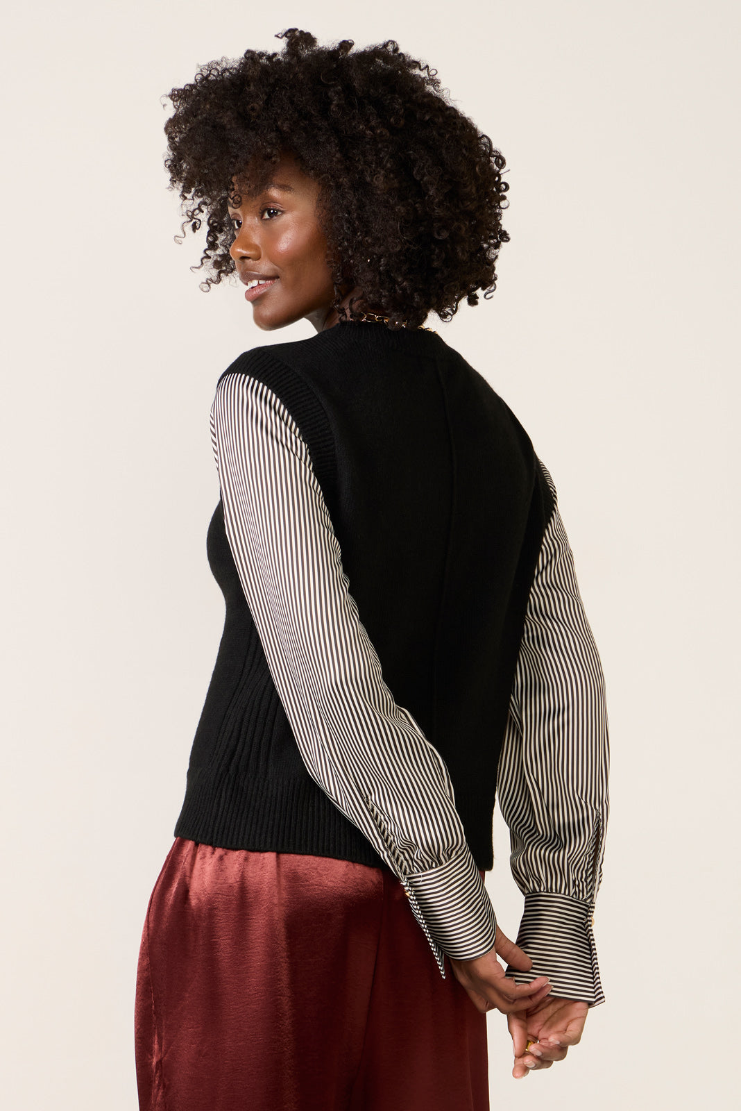 Dana Satin Sleeve Twofer Sweater