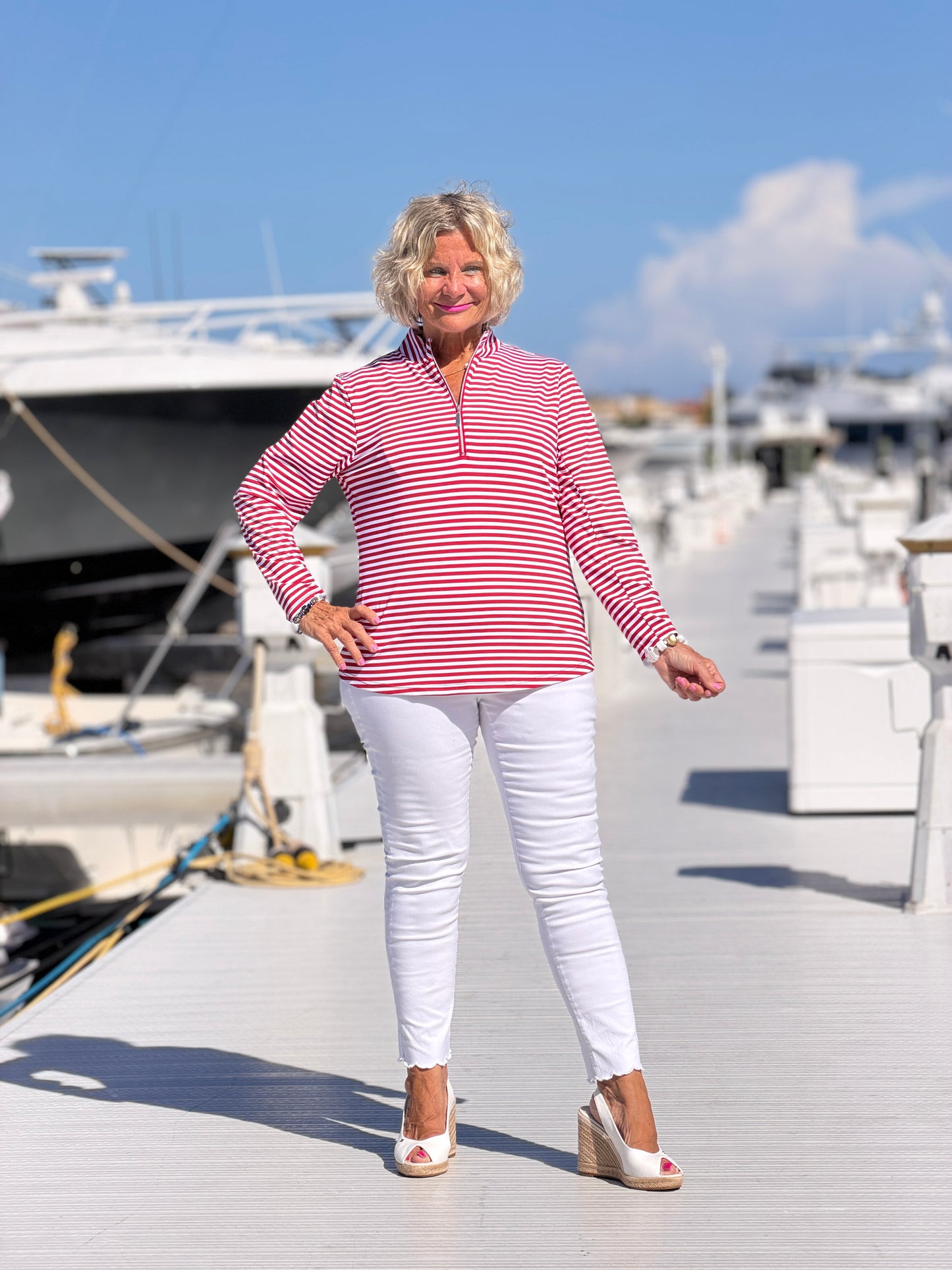 REGATTA RED STRIPED HALF ZIPPER