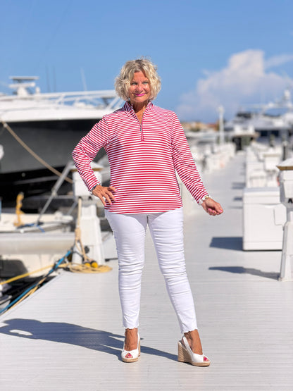 REGATTA RED STRIPED HALF ZIPPER