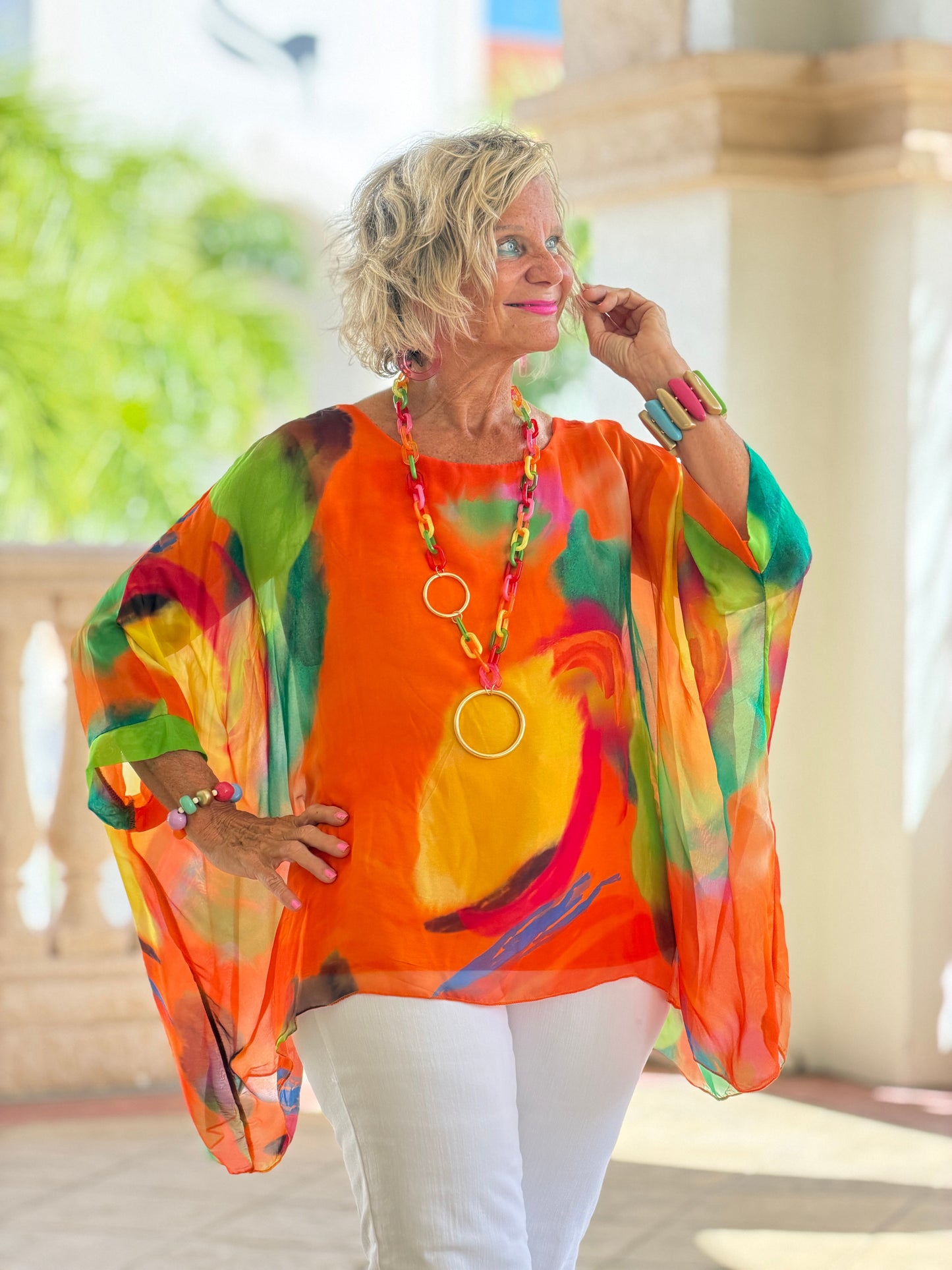 Sofia Sunrise Orange Silk top