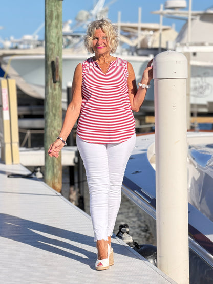 REGATTA RED STRIPED NOTCH TOP