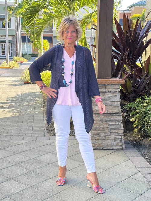 NAVY MESH RUFFLE WRAP