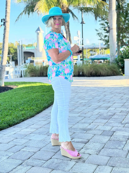 SEASHELL PINK AND BLUE SHORT SLEEVE