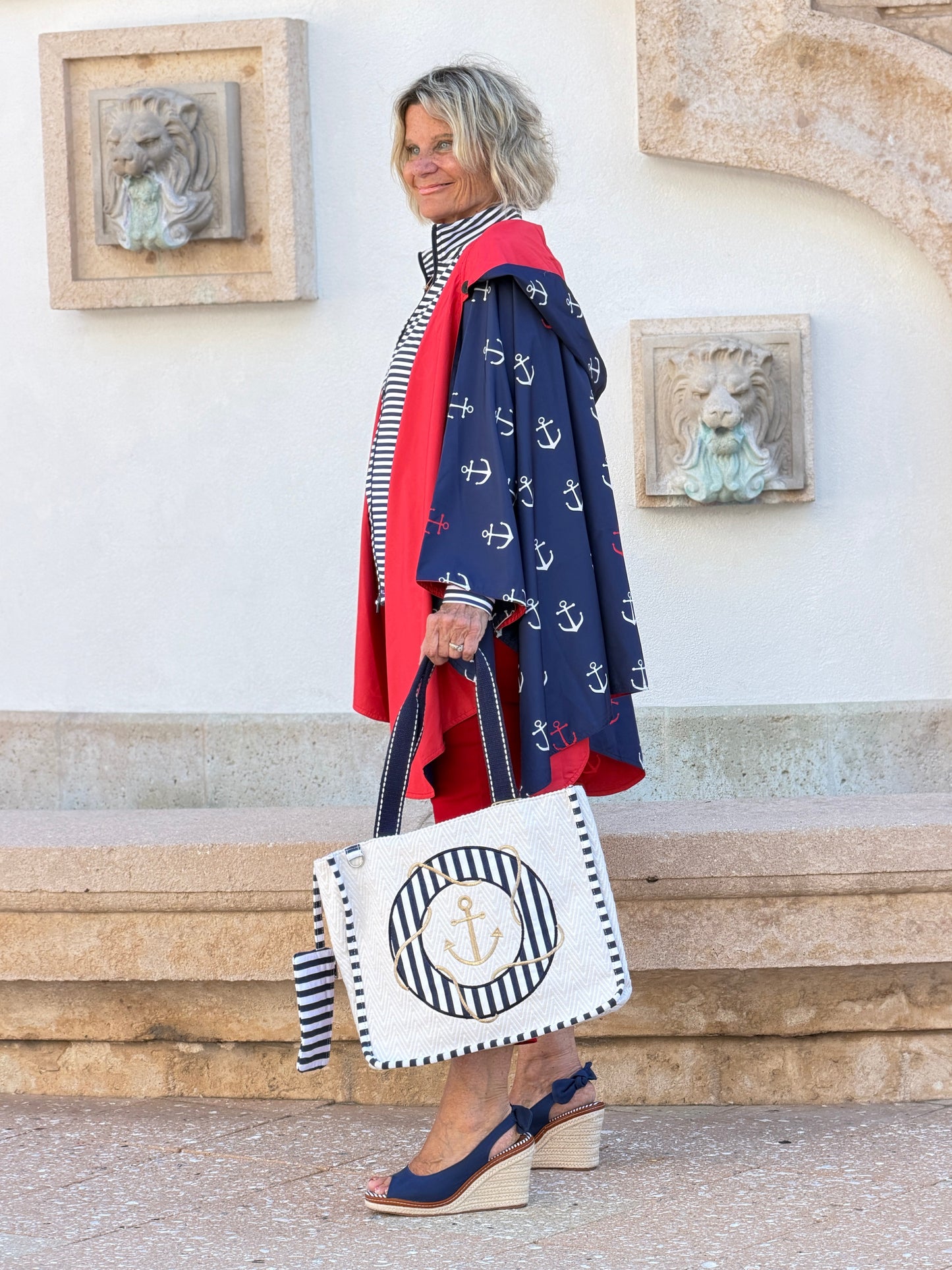 Navy / Red Reversible Rain Cape - Anchor Collection