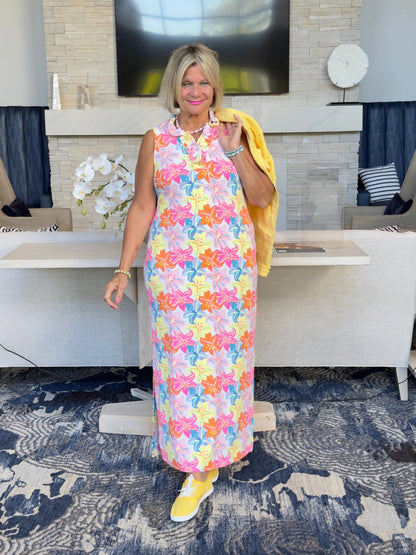 PALM BEACH  GARDEN RUFFLE MAXI DRESS