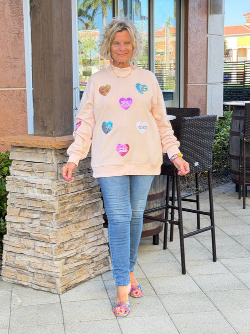 Sequin Romantic Heart Graphic Valentines Sweatshirt