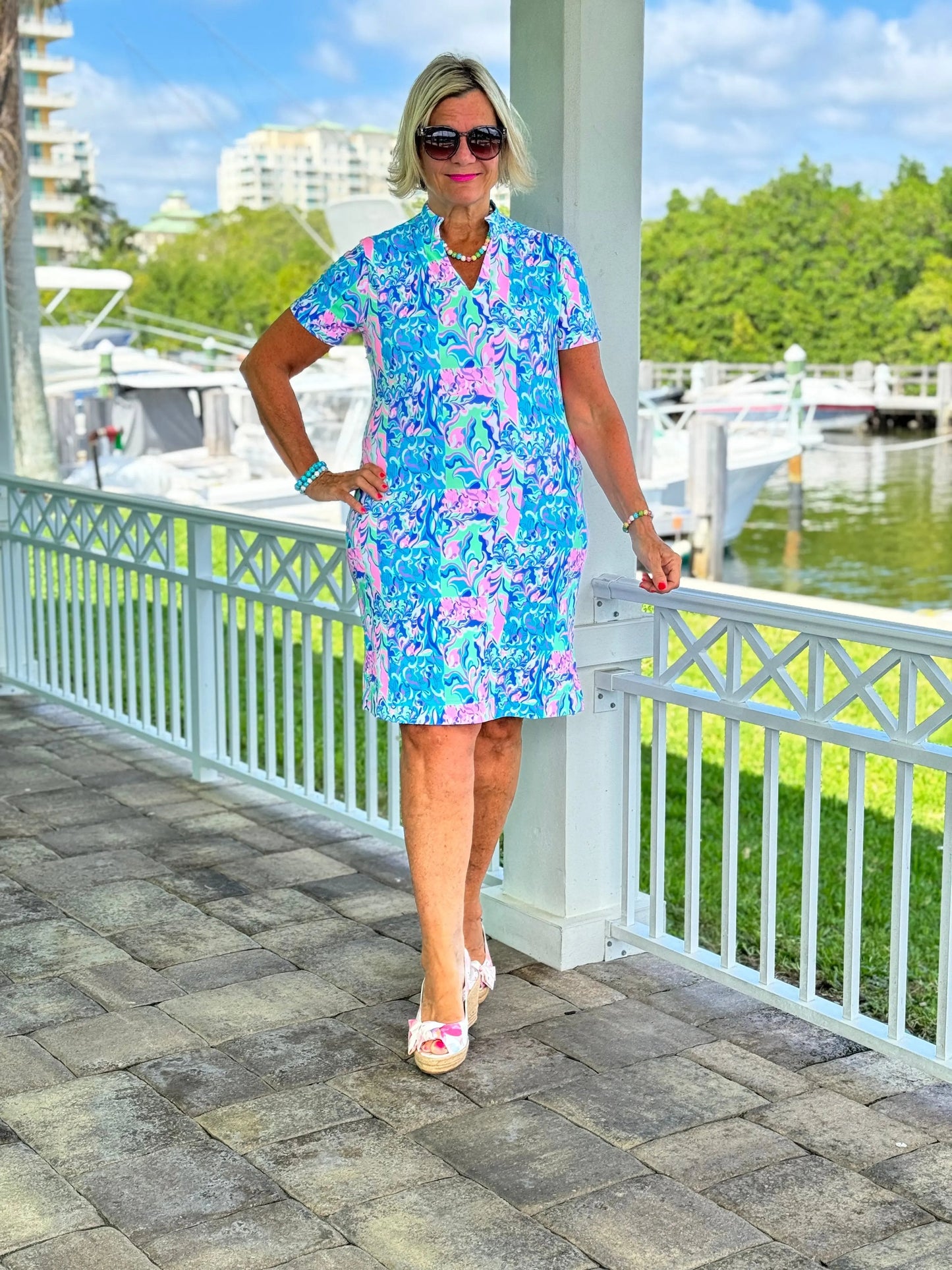 SPLASH OF PINK  SHORT SLEEVE DRESS