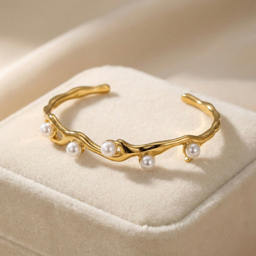 ALB Custom Gold With Pearls Cuff Bracelet