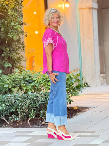 PINK  FLORAL EBROIDERY TOP