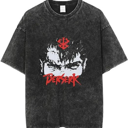 Cotton washed summer retro print T-shirt rap men's and women's short sleeves