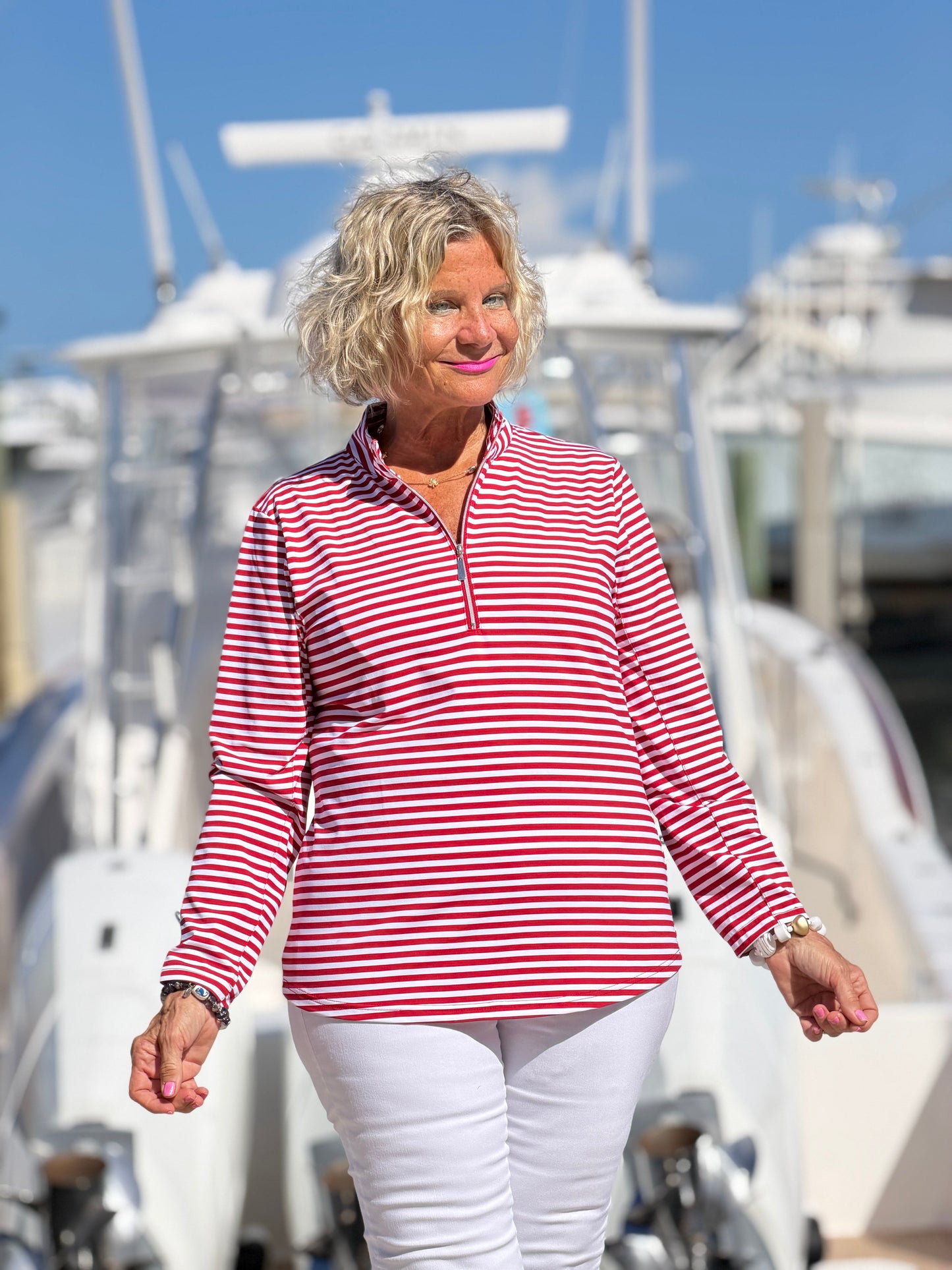 REGATTA RED STRIPED HALF ZIPPER