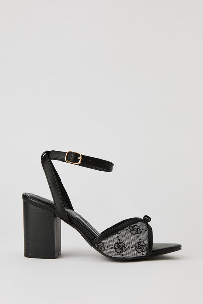 Bow Ankle Band Block Heeled Sandal