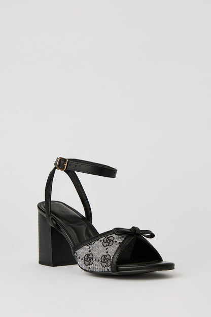 Bow Ankle Band Block Heeled Sandal