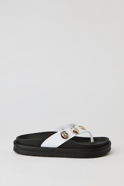 Faux Leather Shell Charm Sandal