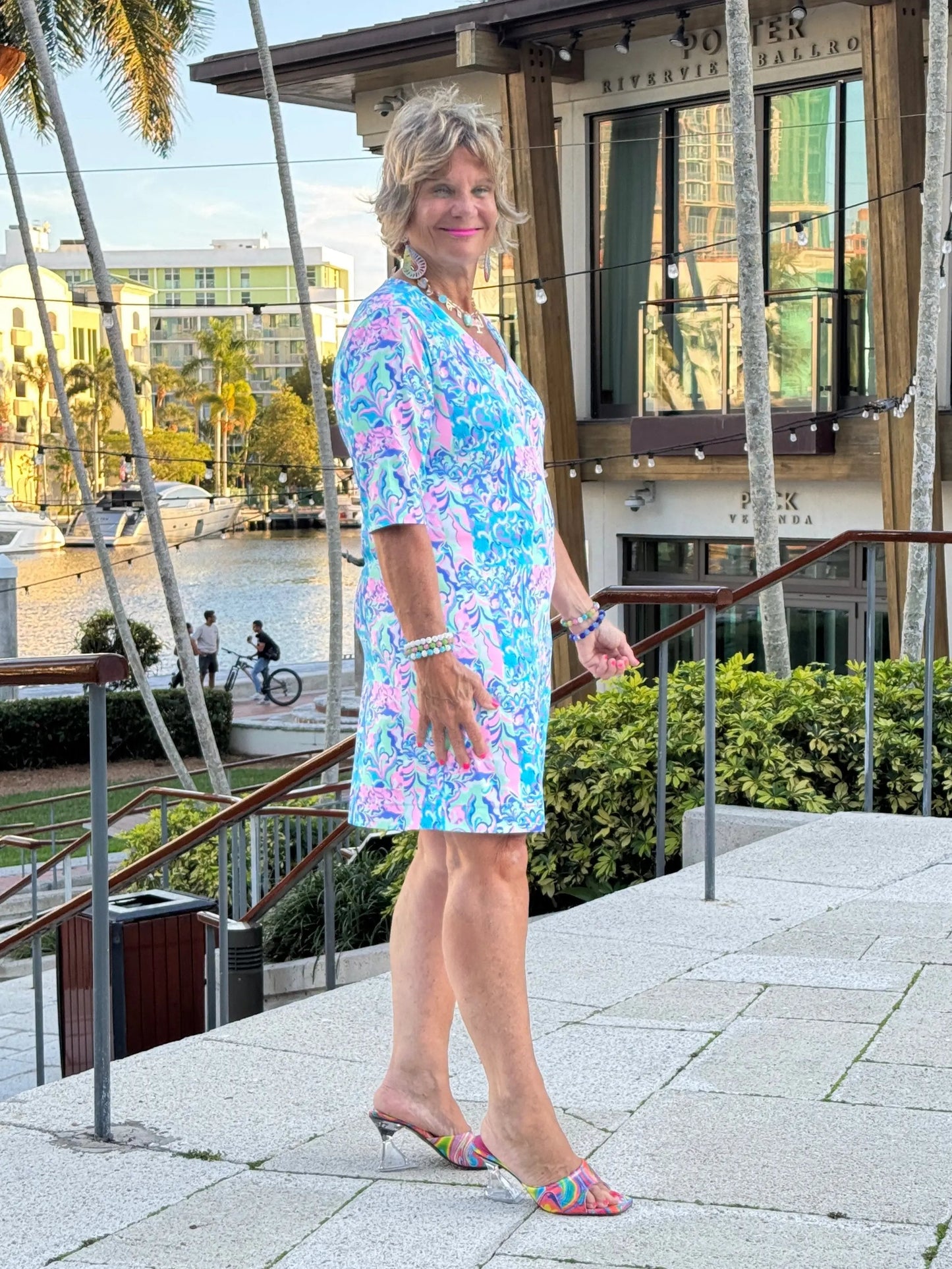 SPLASH OF PINK  ELBOW DRESS