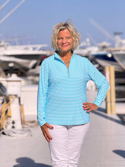 OCEAN BLUE HALF ZIPPER TOP