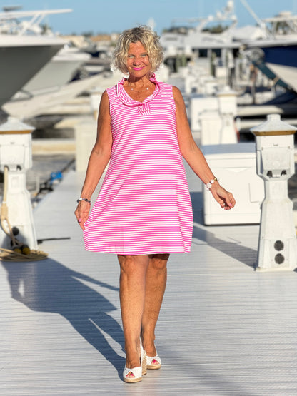 MARINA PINK STRIPE RUFFLE DRESS