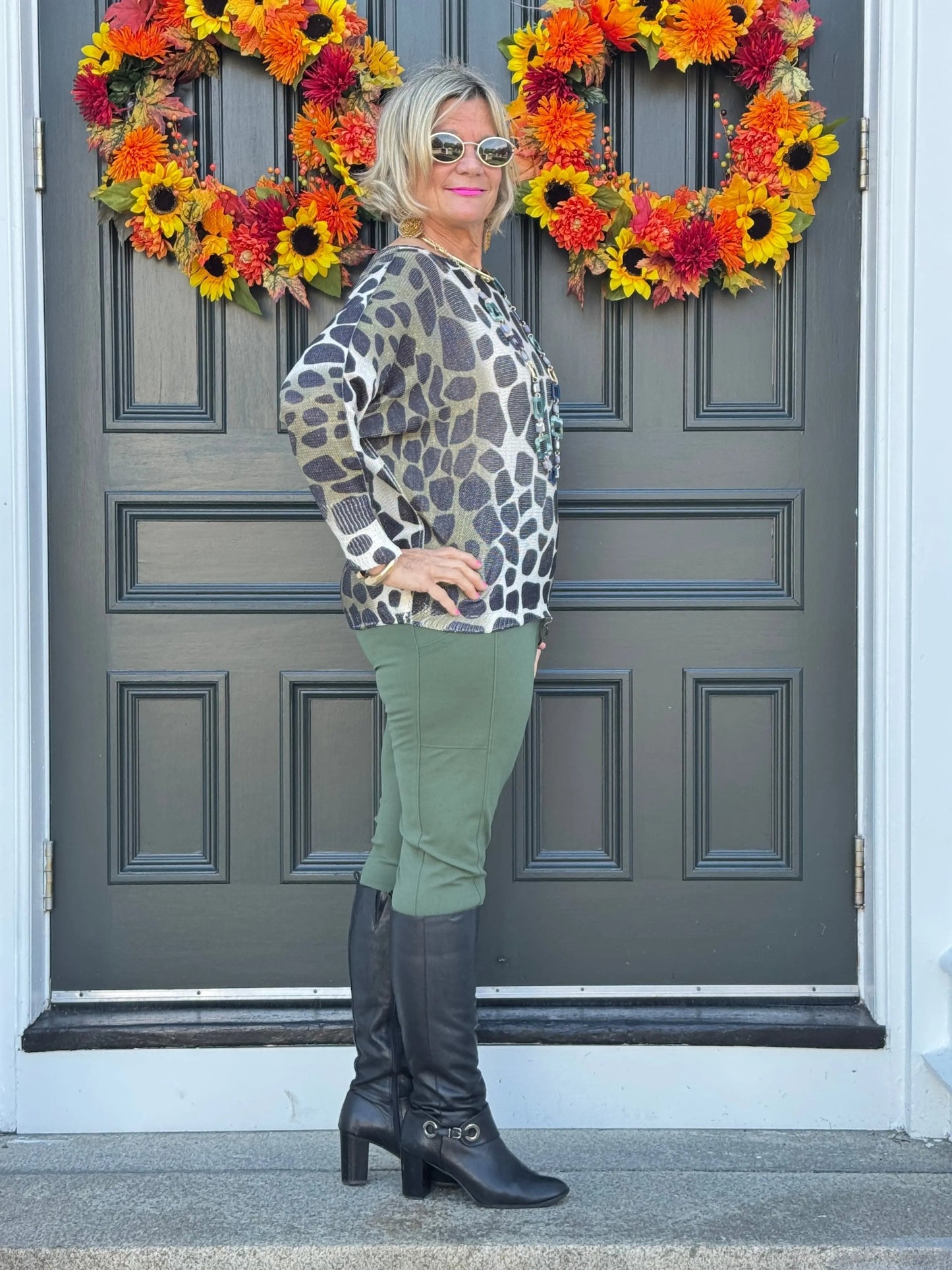 OMBRE GIRAFFE PRINT LUREX KNIT TOP