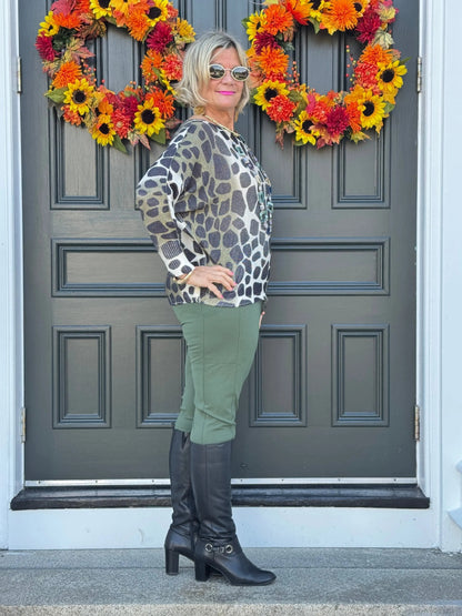 OMBRE GIRAFFE PRINT LUREX KNIT TOP
