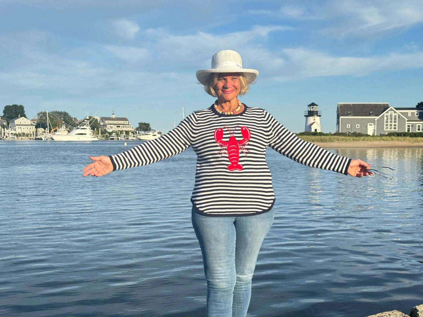 NAVY STRIPE LOBSTER SWEATER