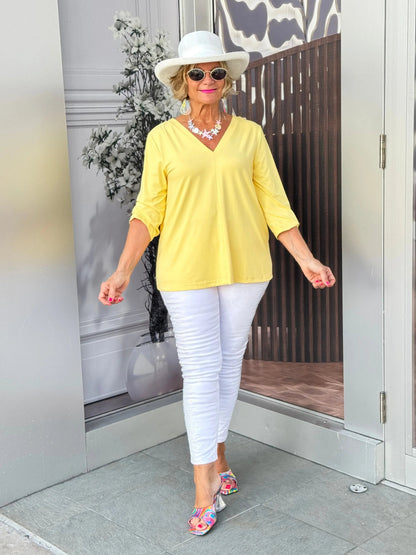 LULU-B YELLOW TAILORED V SLEEVE TOP